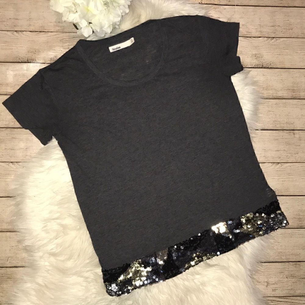 Madewell, Hi-Line Gray T-Shirt with Sequins